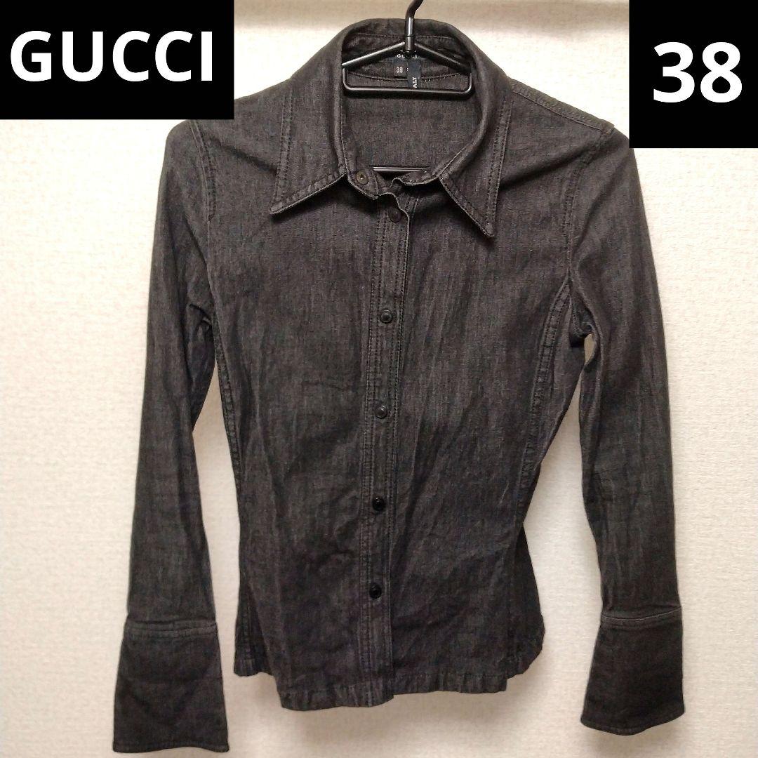 【匿名配送】GUCCI　グッチ　デニムジャケット　フレア袖　ダークグレー　38