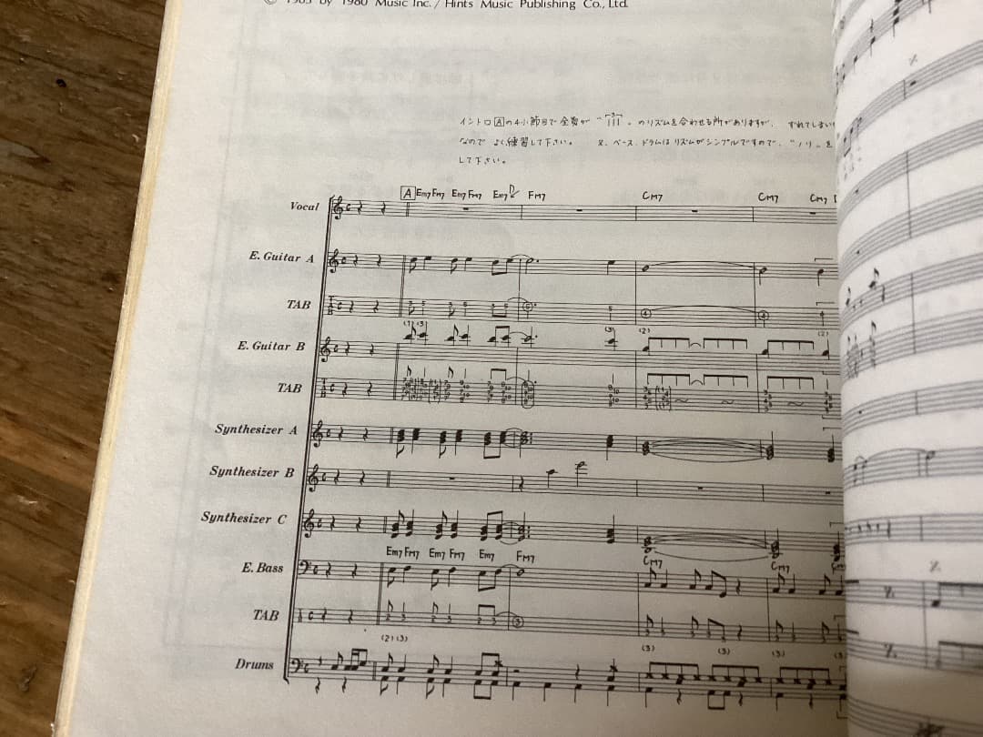 ★楽譜/高橋幸宏/薔薇色の明日/タブ譜/バンドスコア/高橋ユキヒロ