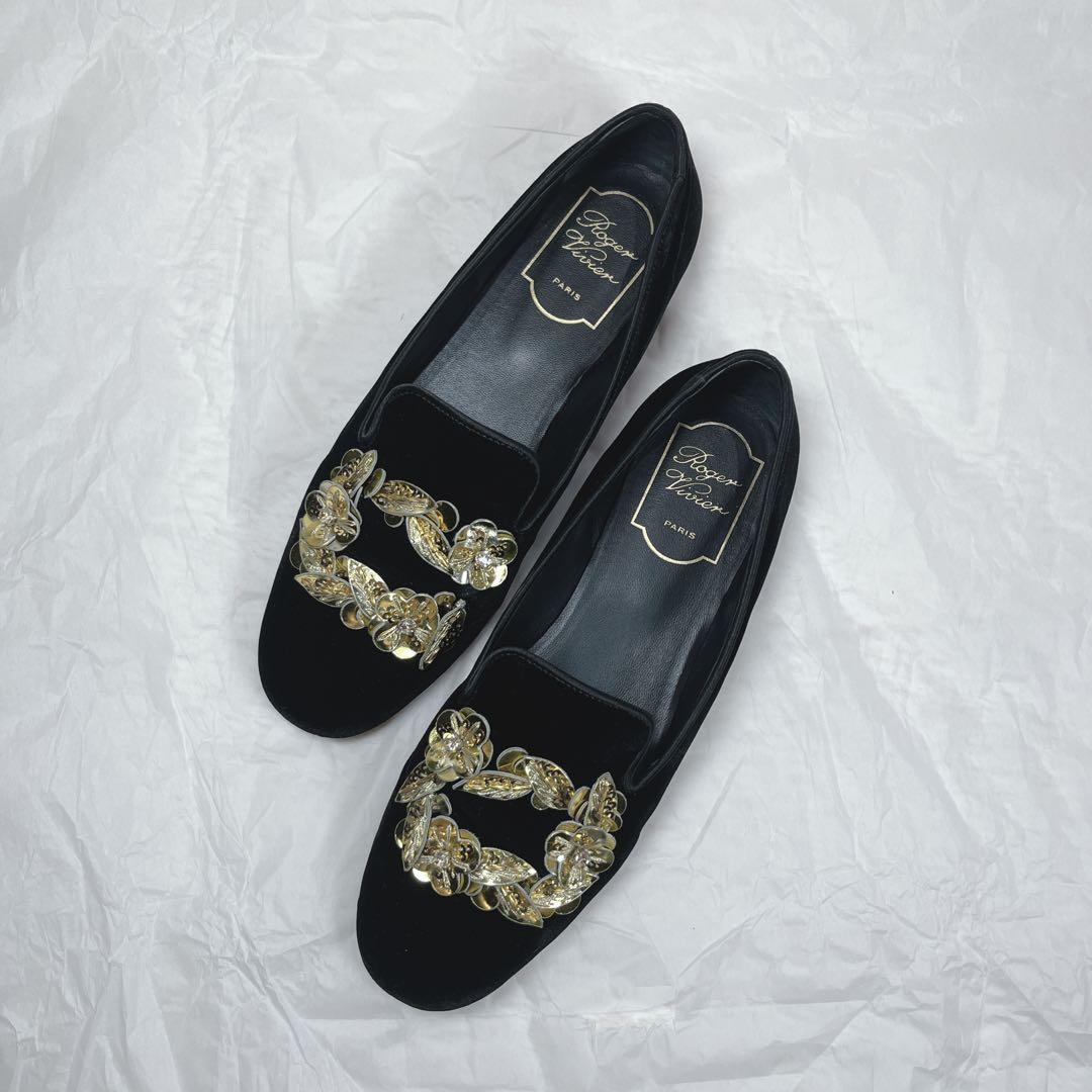 美品✨ロジェヴィヴィエ　ベルベットフラットシューズ　モチーフ　23〜23.5cm