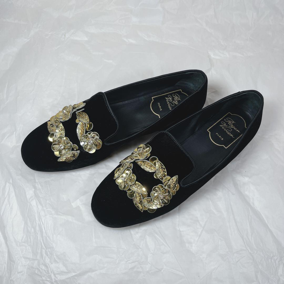 美品✨ロジェヴィヴィエ　ベルベットフラットシューズ　モチーフ　23〜23.5cm