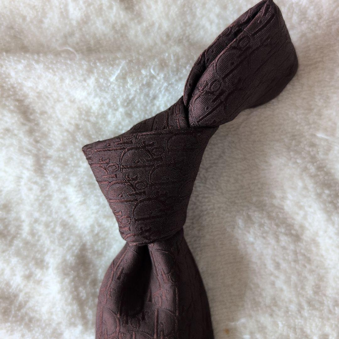 ★綺麗★　クリスチャンディオール　ネクタイ　総柄　ブラウン　ビジネス　トロッター