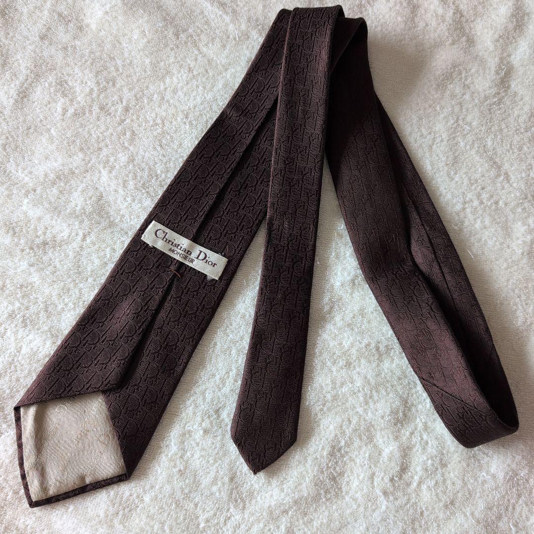 ★綺麗★　クリスチャンディオール　ネクタイ　総柄　ブラウン　ビジネス　トロッター