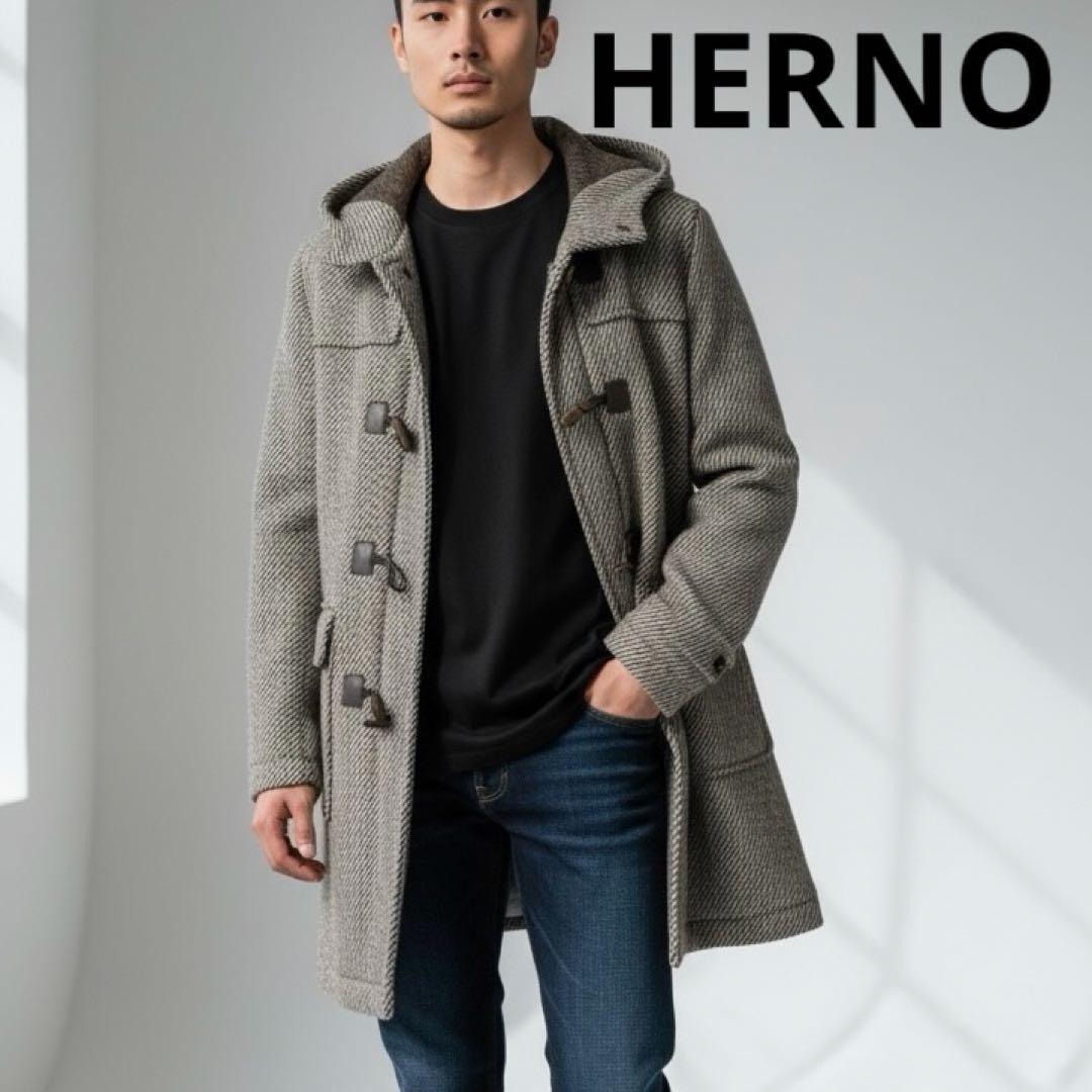 HERNO ヘルノ ストライプ ダッフルコート ブラウン ダッフル 46