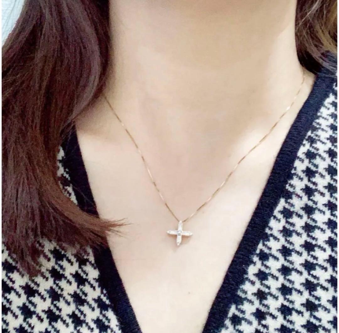 D0.19CT✳︎k18YG クロスダイヤモンドネックレストップ