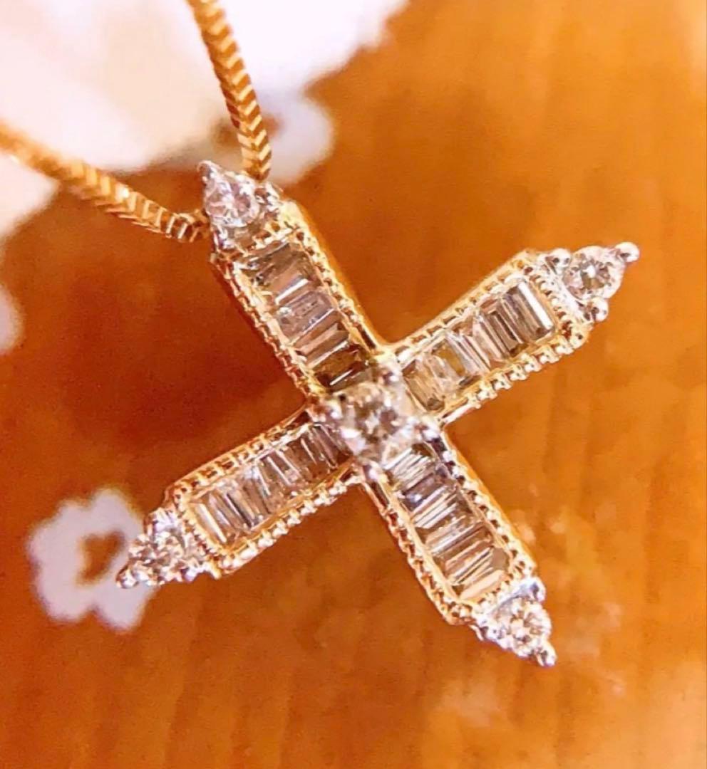 D0.19CT✳︎k18YG クロスダイヤモンドネックレストップ