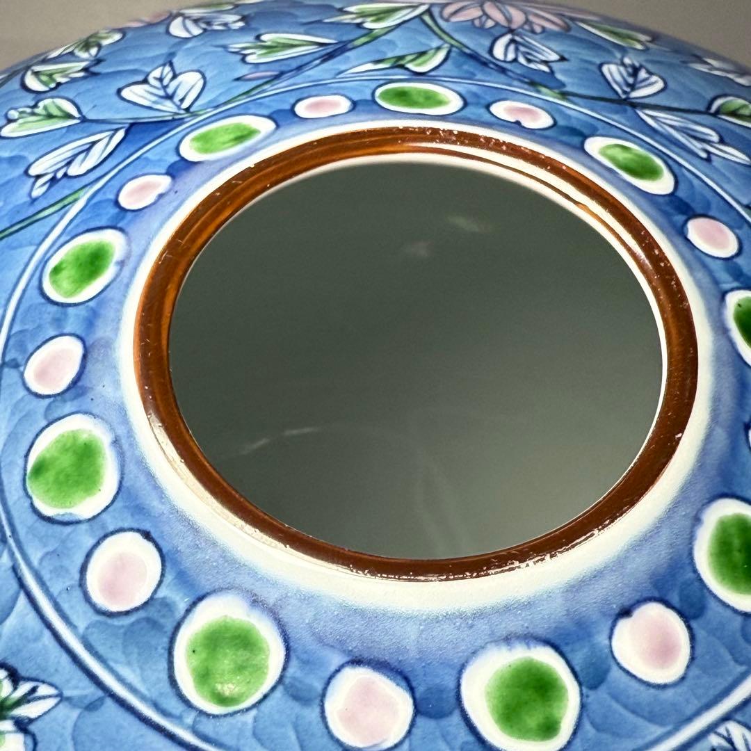 村上玄輝　染錦花草文様　花瓶　圧倒的な存在感　高さ27cm 胴径27cm　本人作