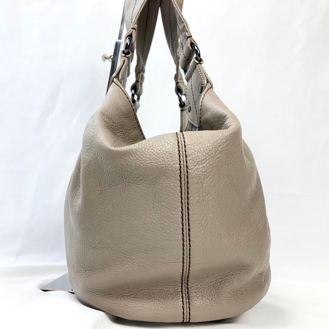 バーバリーブルーレーベル ホーボー ショルダーバッグ グレージュ レザー