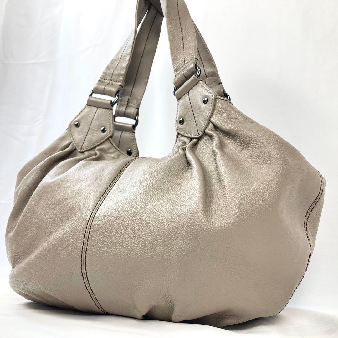 バーバリーブルーレーベル ホーボー ショルダーバッグ グレージュ レザー