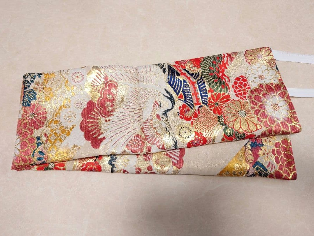 七五三　正絹袋帯からの作り帯　アンティーク　ジュニア帯　鶴　一点物