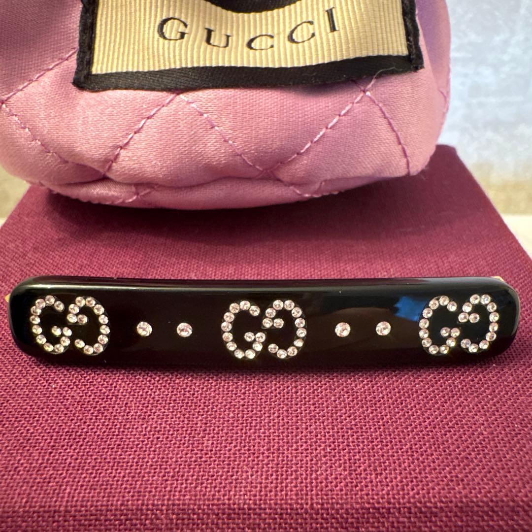 GUCCI GG クリスタルヘアクリップ　黒