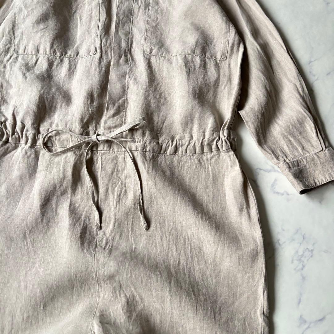 かぐれ KAGURE リネンオールインワン　長袖　ベージュ◆7079