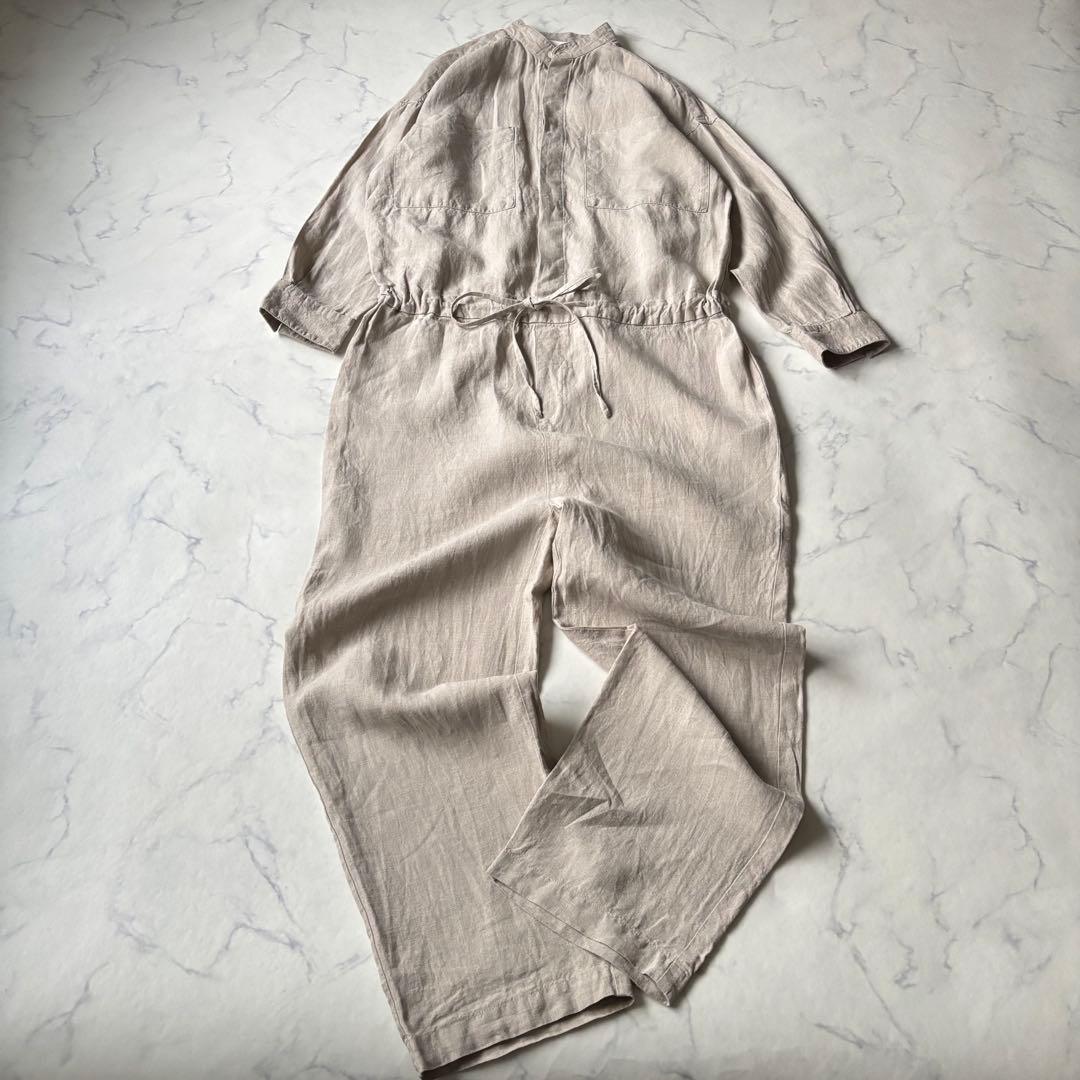 かぐれ KAGURE リネンオールインワン　長袖　ベージュ◆7079