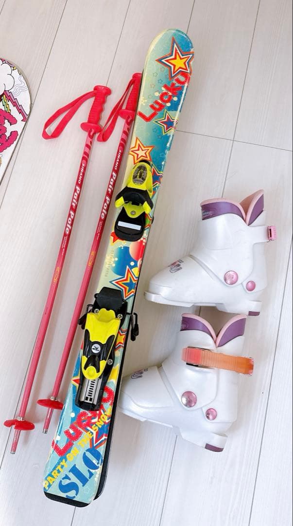 キッズ90cm スキーセット（4点　板　ビンディング　ストック　ブーツ）