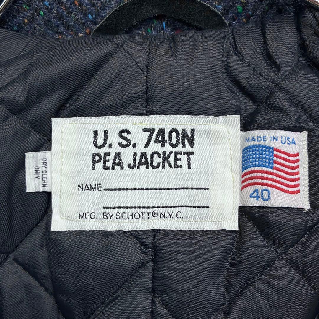 ★USA製★Schott★Pコート★740★マーブル★サイズ40★L相当★紺★