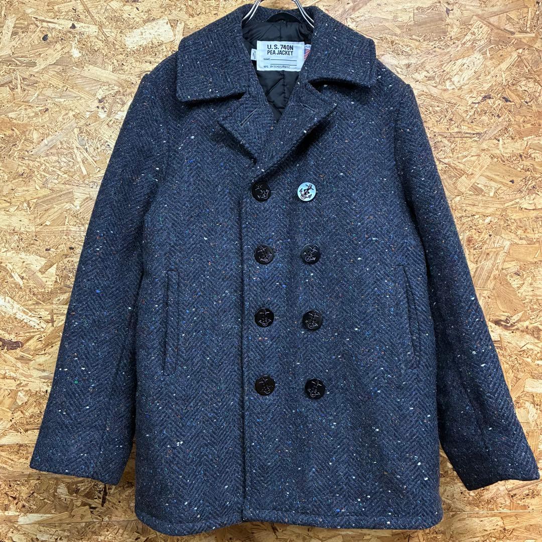 ★USA製★Schott★Pコート★740★マーブル★サイズ40★L相当★紺★