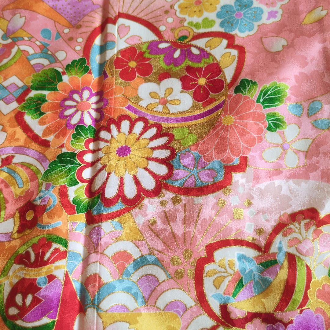 七五三　正絹　着物　ピンク　桜　７歳　フルセット