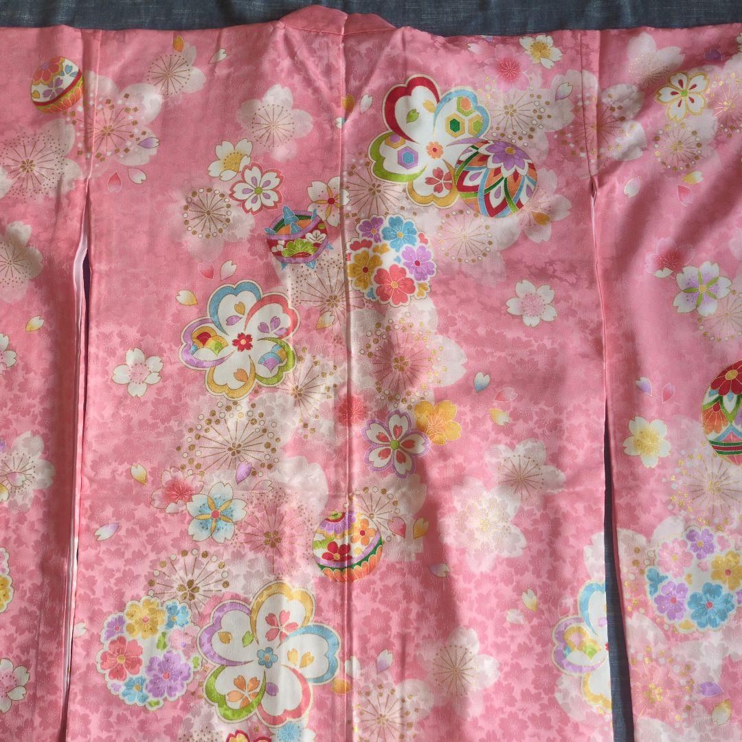 七五三　正絹　着物　ピンク　桜　７歳　フルセット