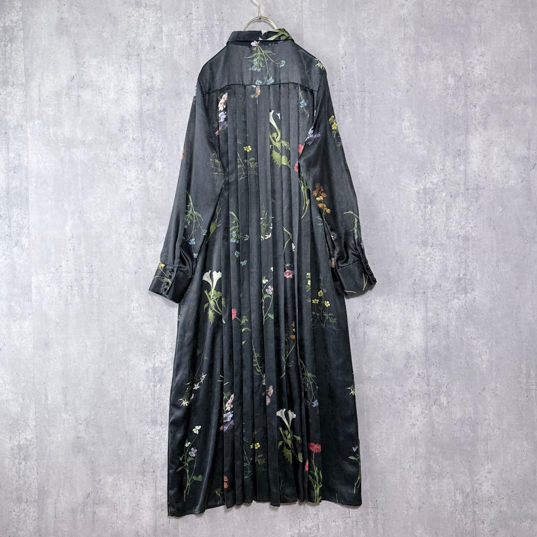 アメリヴィンテージ ボタニカルプリーツドレス ワンピース 黒 M