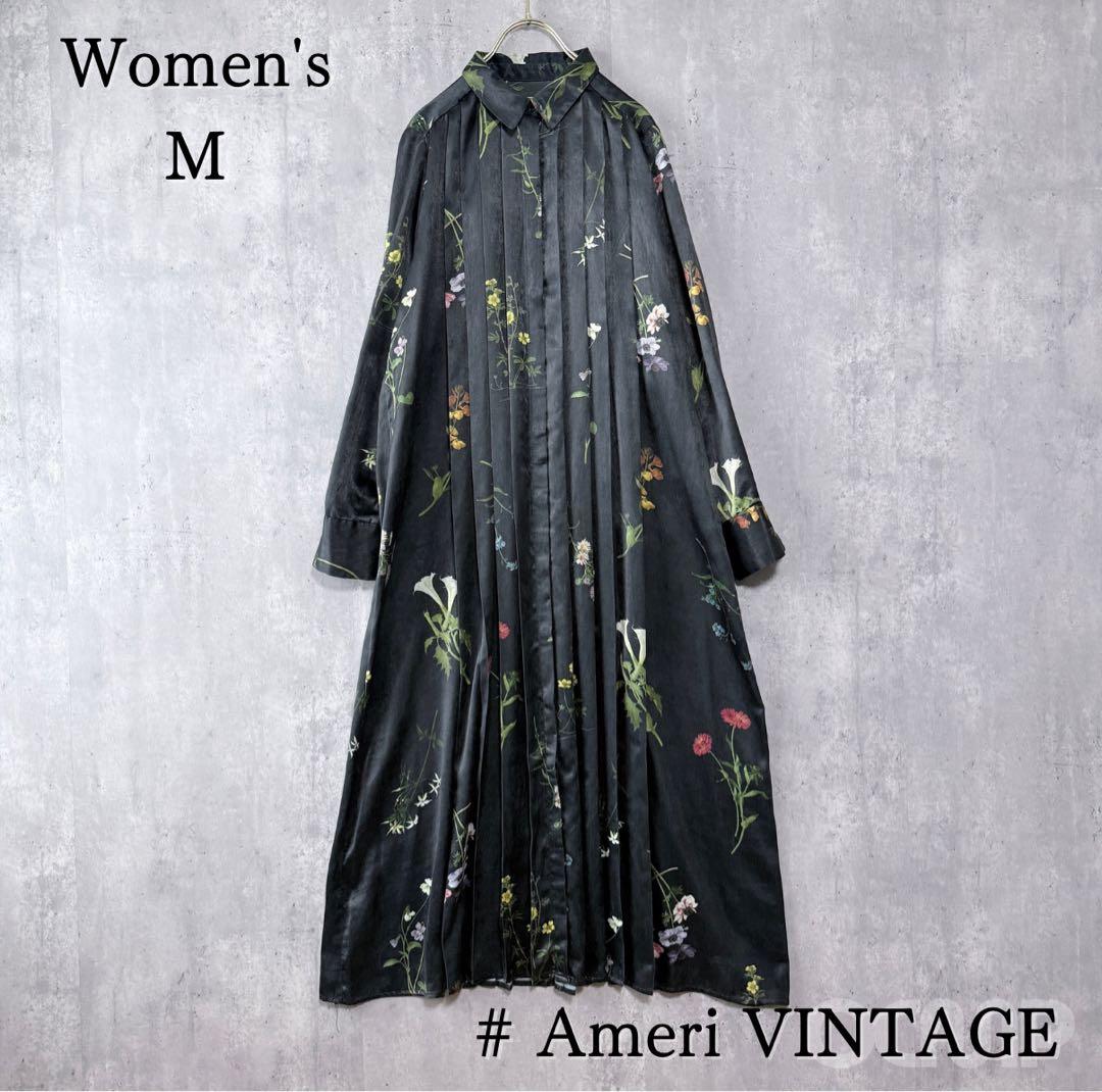 アメリヴィンテージ ボタニカルプリーツドレス ワンピース 黒 M