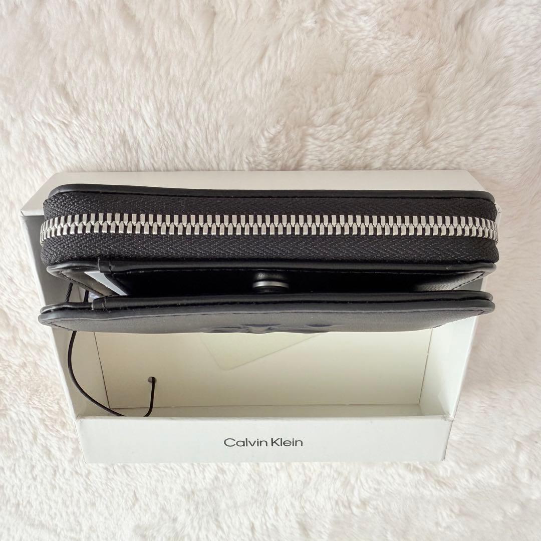 海外限定✨箱付き新品カルバンクライン CKロゴ ラウンドジップ 二つ折り財布 黒