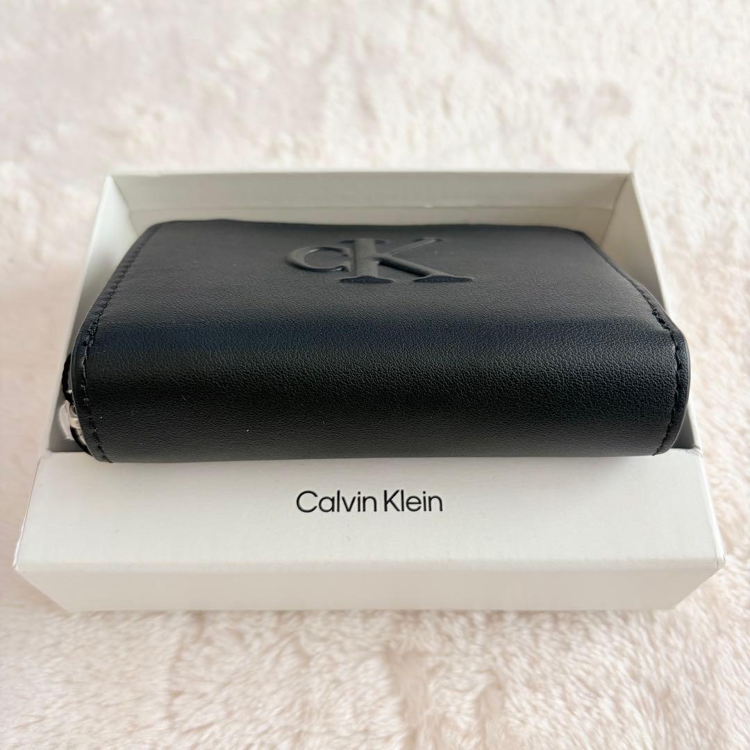 海外限定✨箱付き新品カルバンクライン CKロゴ ラウンドジップ 二つ折り財布 黒