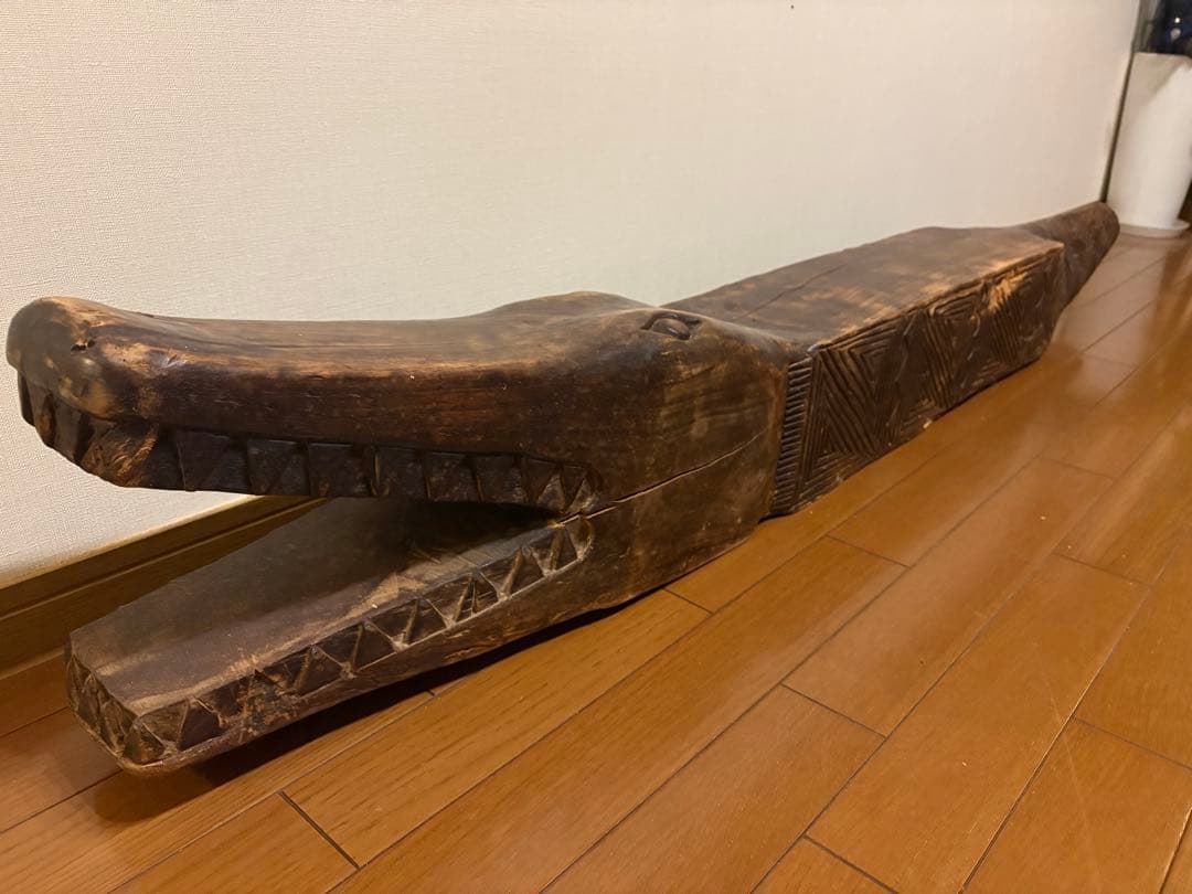 ワニ　木製　木彫り　アンティーク　鉢置　オブジェ