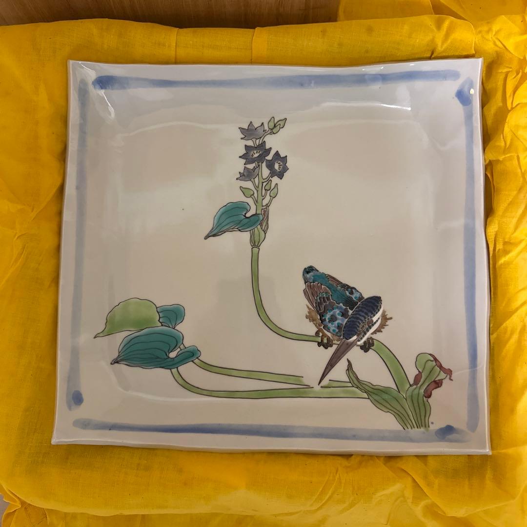 九谷焼★武腰潤★色絵★川蝉文★盛器★盛皿★飾皿★翡翠 カワセミ★泰山窯★4代目