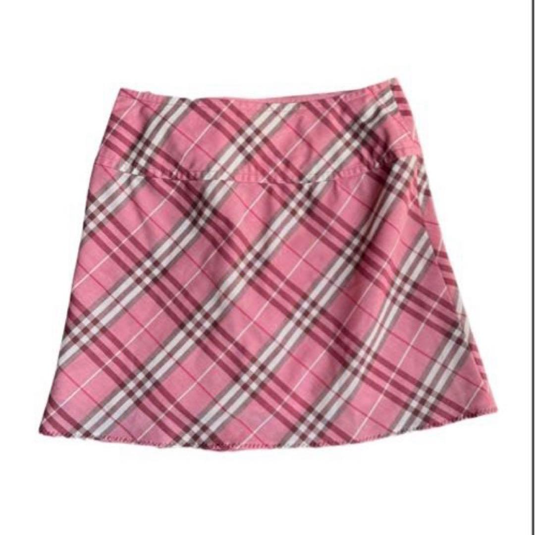希少カラー バーバリーブルーレーベル ピンク ノバチェック 巻きスカート 38