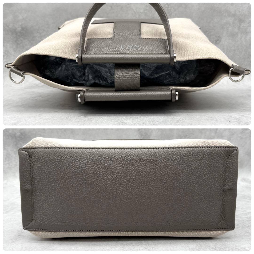 IACUCCI 2way トートバッグ キャンバス レザー グレージュ A4◎