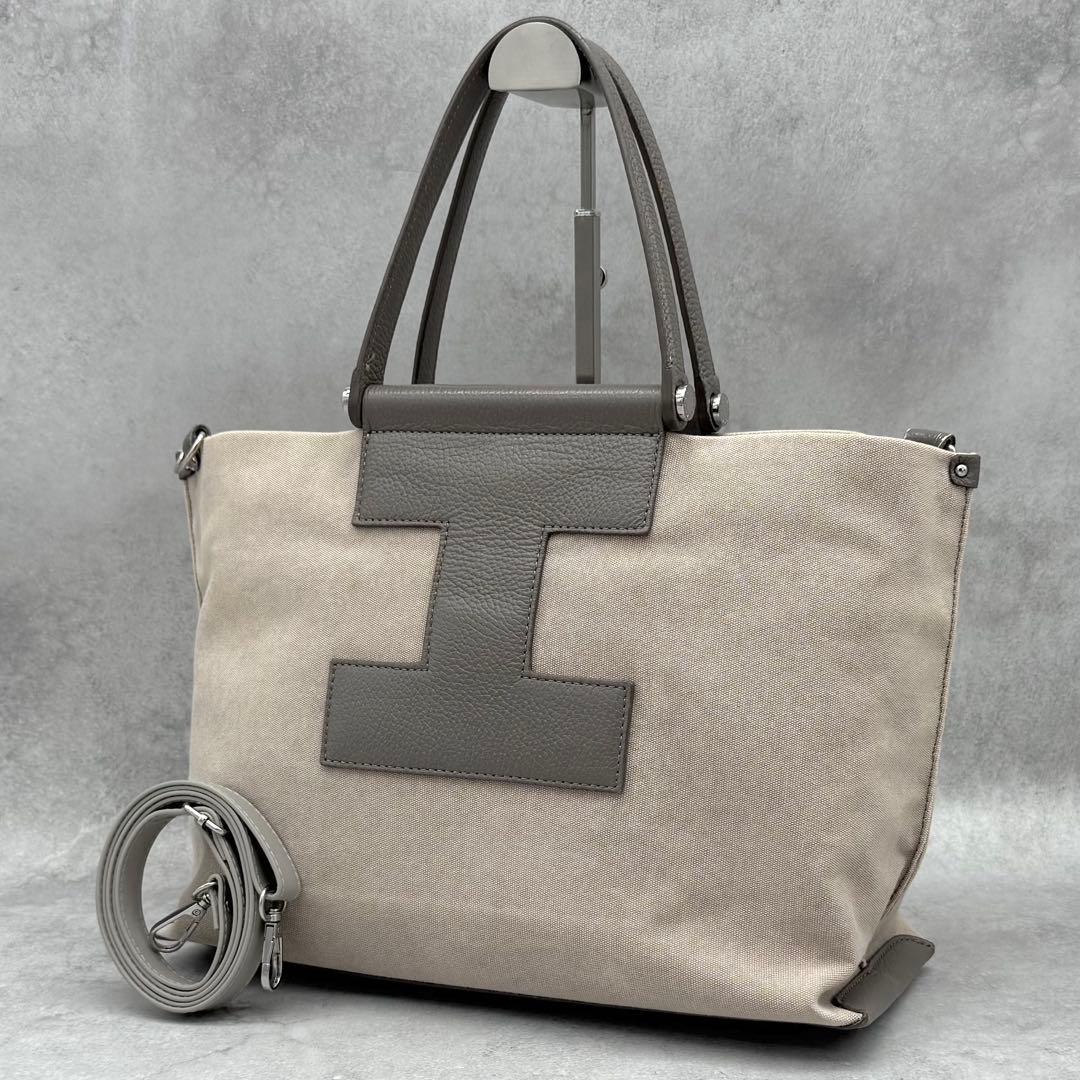 IACUCCI 2way トートバッグ キャンバス レザー グレージュ A4◎