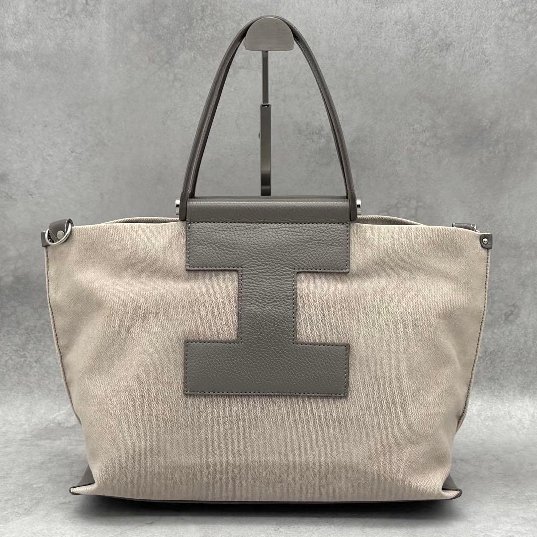 IACUCCI 2way トートバッグ キャンバス レザー グレージュ A4◎