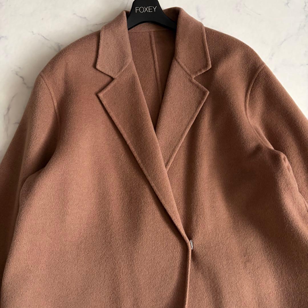 美品 ウィムガゼット リバー チェスターコート ダブルフェイス ロング丈 茶