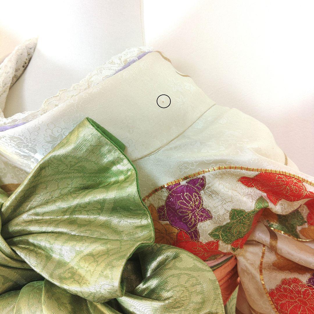 格安！　振袖フルセット　9点　成人式　結婚式　前撮り　白　ホワイト　袋帯　黄緑