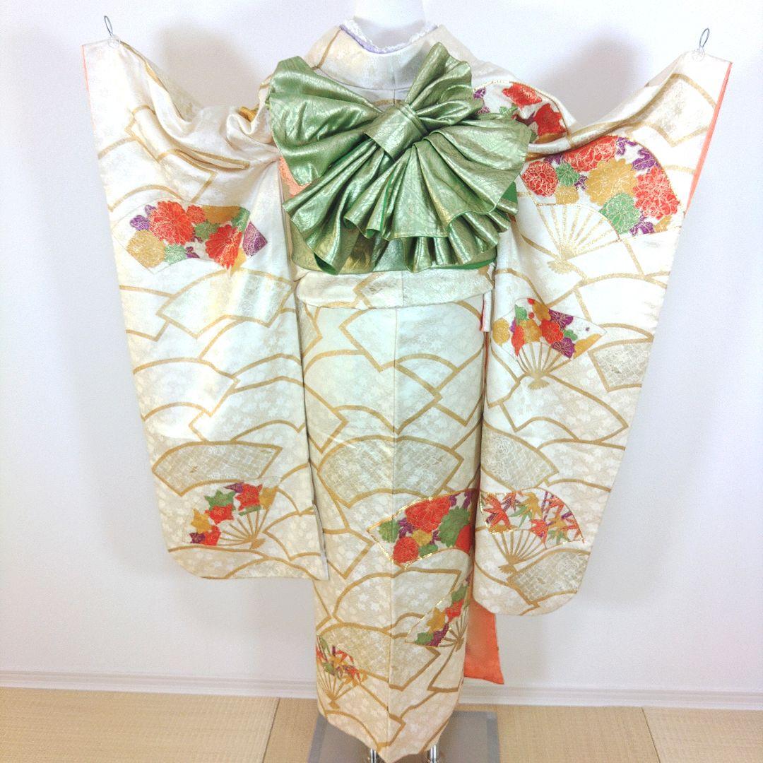 格安！　振袖フルセット　9点　成人式　結婚式　前撮り　白　ホワイト　袋帯　黄緑