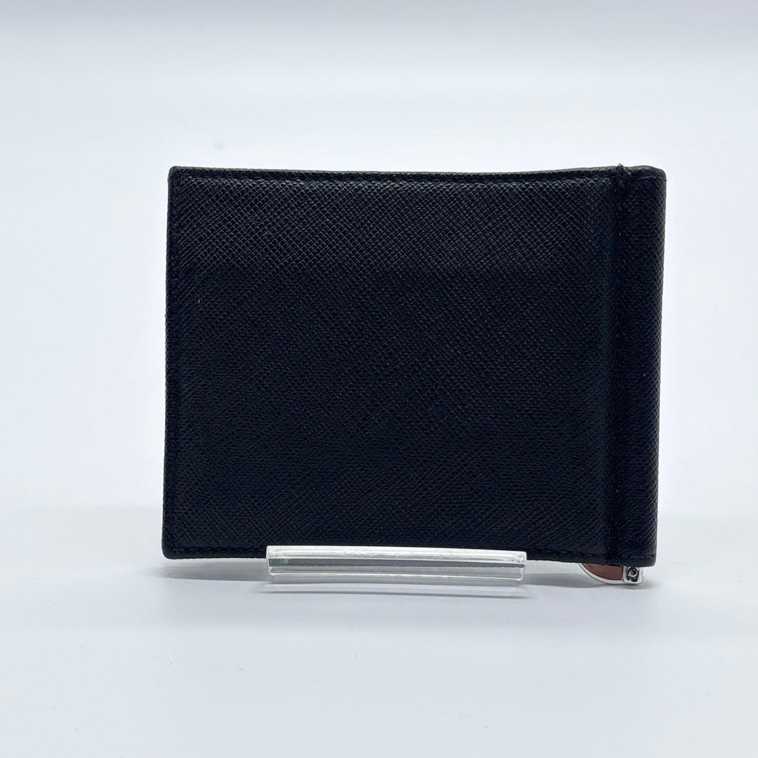 【極美品】プラダ マネークリップ 2つ折り財布 サフィアーノレザー ブラック