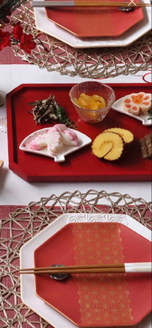 お正月　八角形の皿 5枚セット　ナチュラルキッチン　スリコ　お節　テーブルコーデ