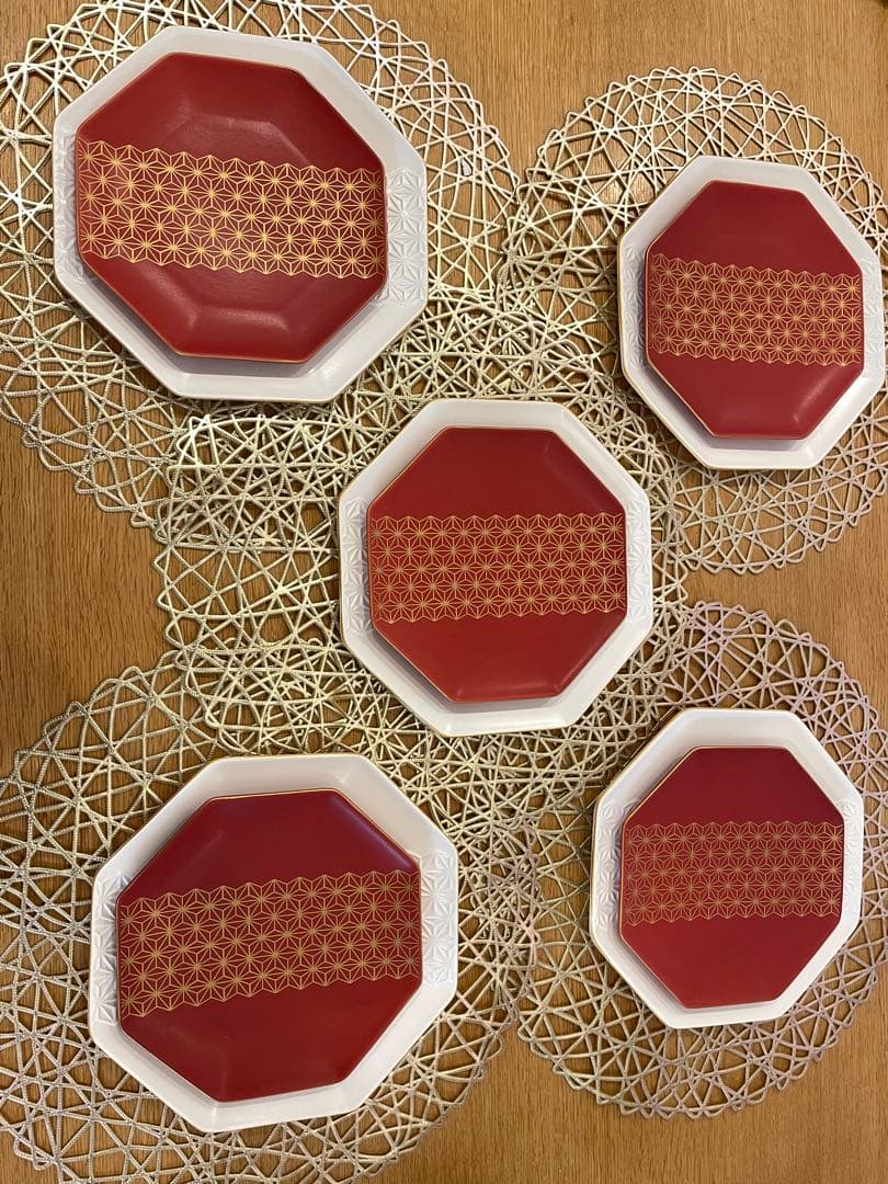 お正月　八角形の皿 5枚セット　ナチュラルキッチン　スリコ　お節　テーブルコーデ