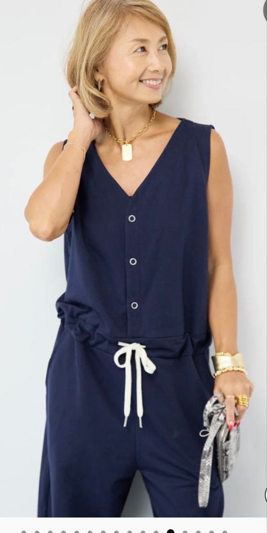 スウェットVネック オールインワン　ネイビー