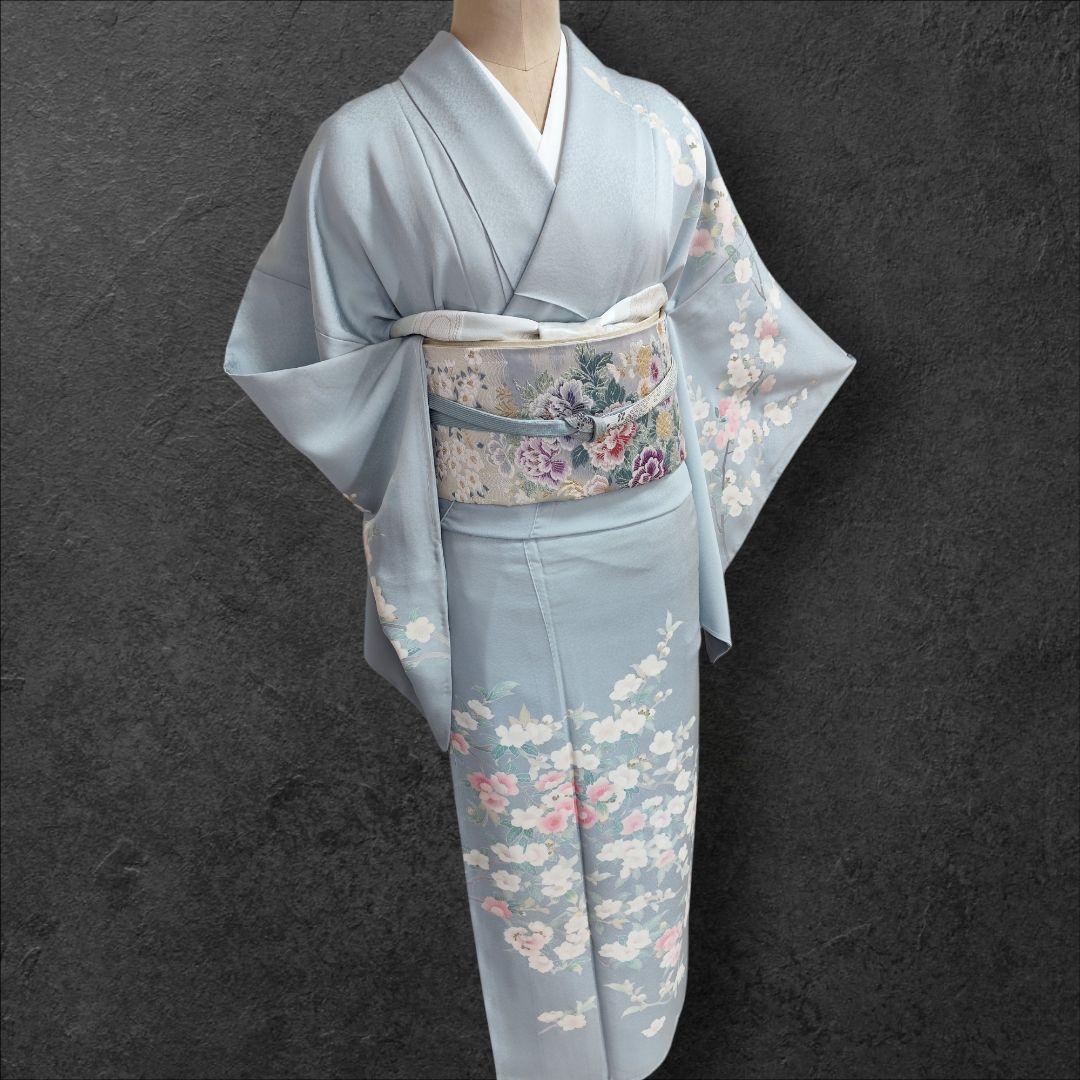 ❰6572❱ フルセット　訪問着　灰水色　袋帯　入学式　卒業式　三松シルクケア