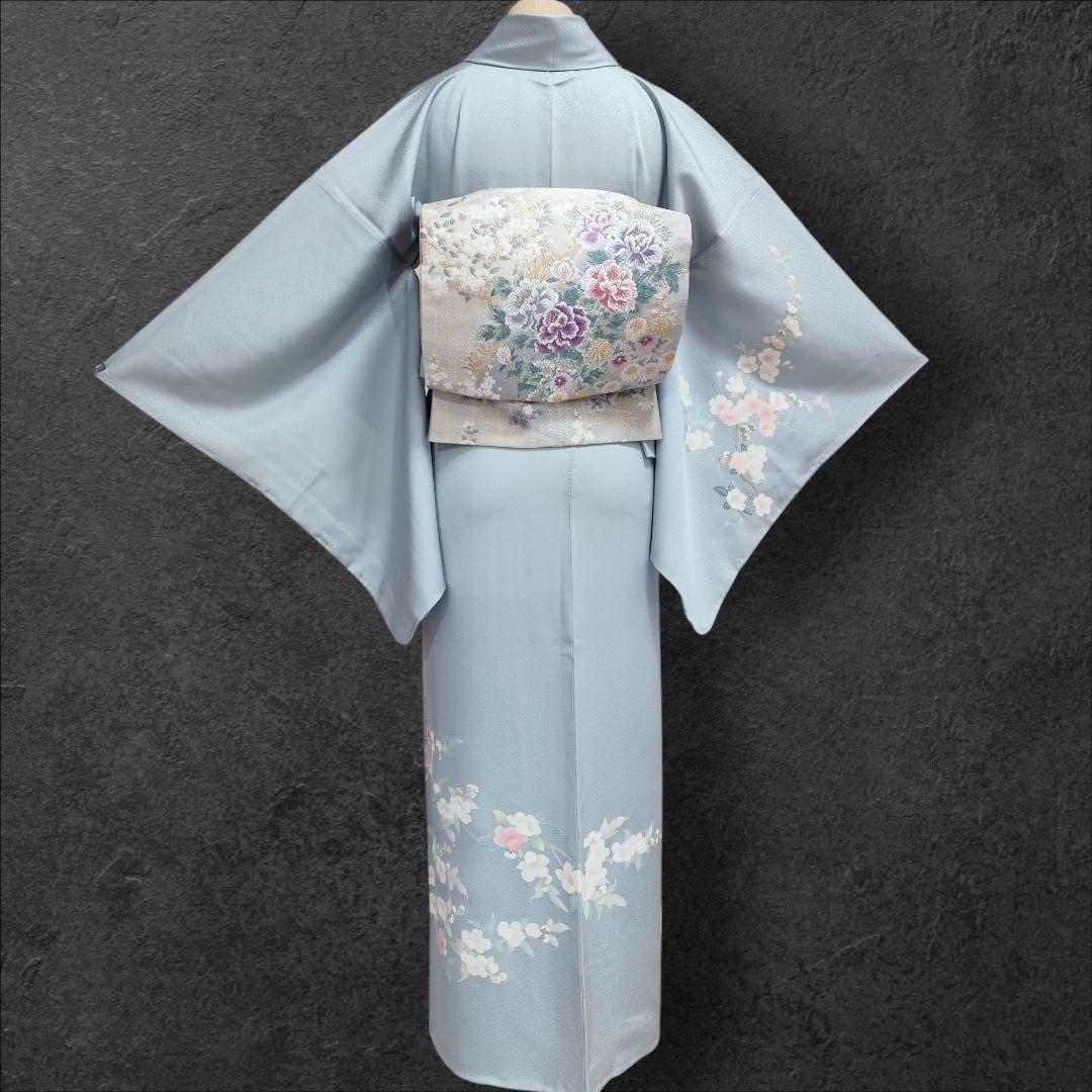 ❰6572❱ フルセット　訪問着　灰水色　袋帯　入学式　卒業式　三松シルクケア