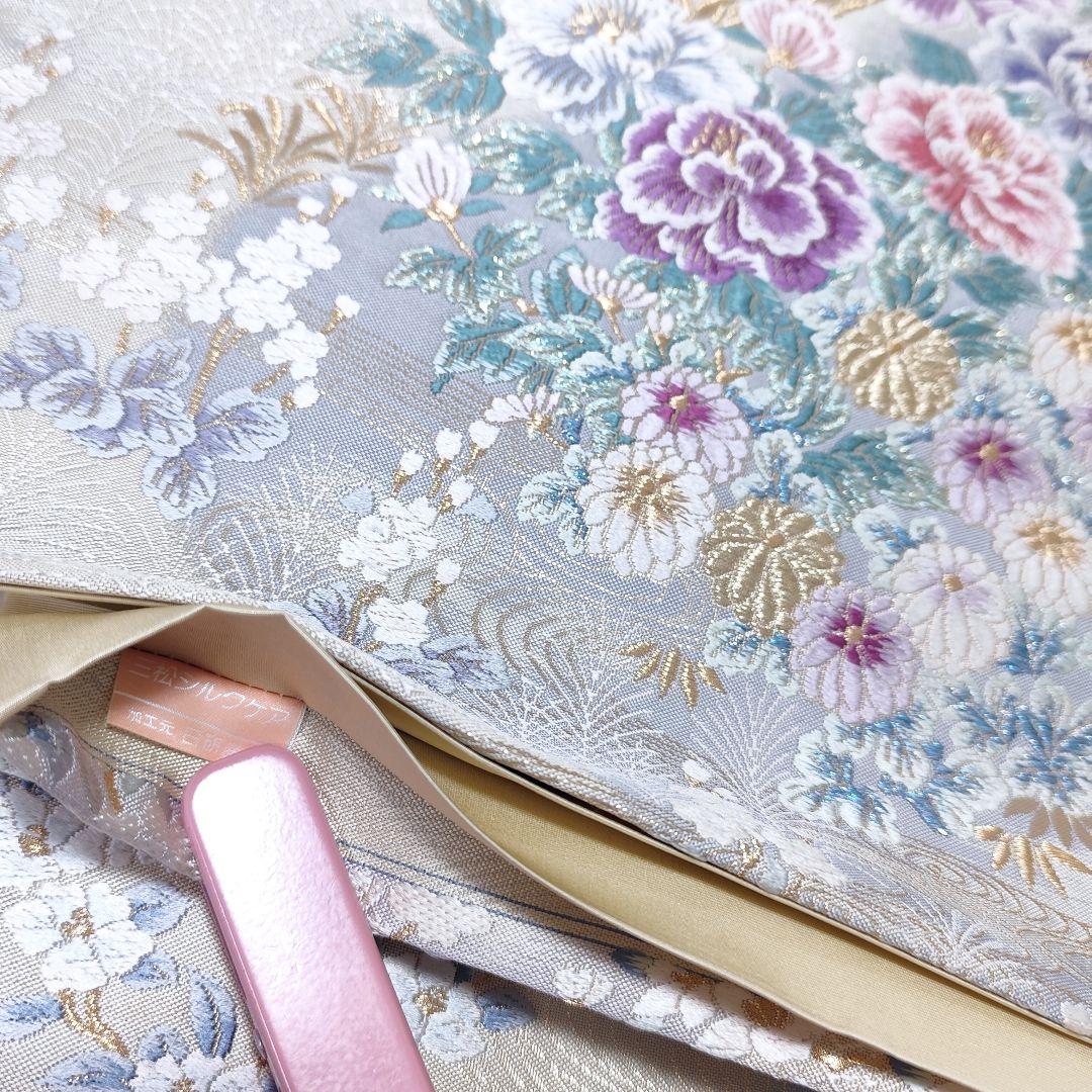 ❰6572❱ フルセット　訪問着　灰水色　袋帯　入学式　卒業式　三松シルクケア