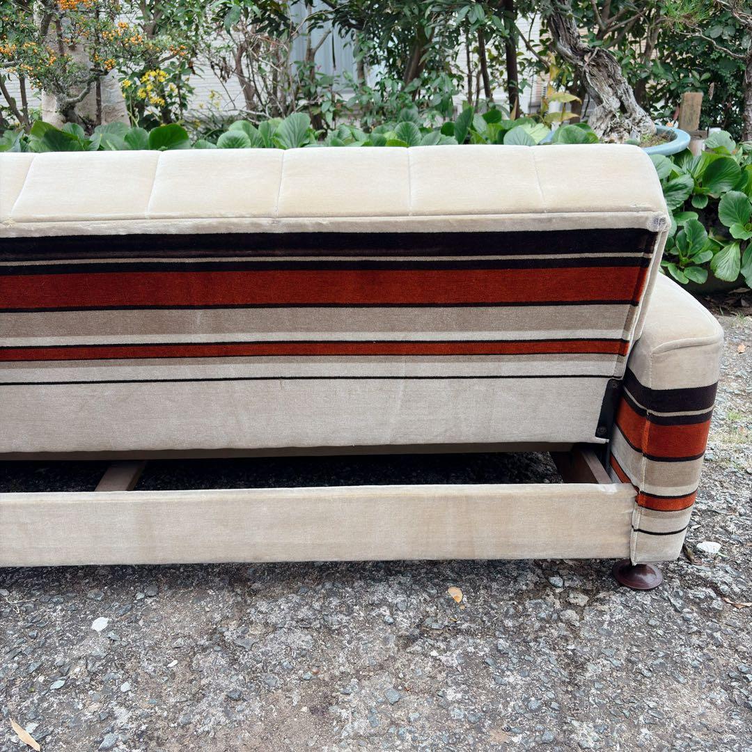 昭和レトロ　アンティーク ストライプ ソファ ベッド モケット 3人掛け ベロア