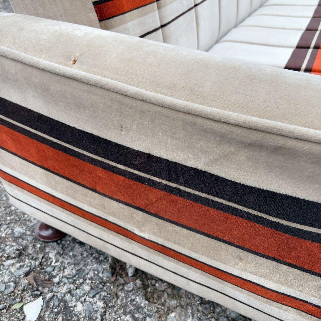 昭和レトロ　アンティーク ストライプ ソファ ベッド モケット 3人掛け ベロア