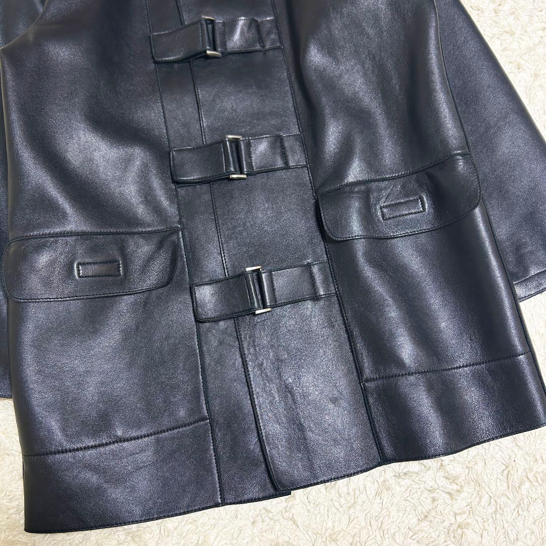希少✨ イタリア製 レザーコート ラムスキン マイクロポーラーフリース 本革 黒