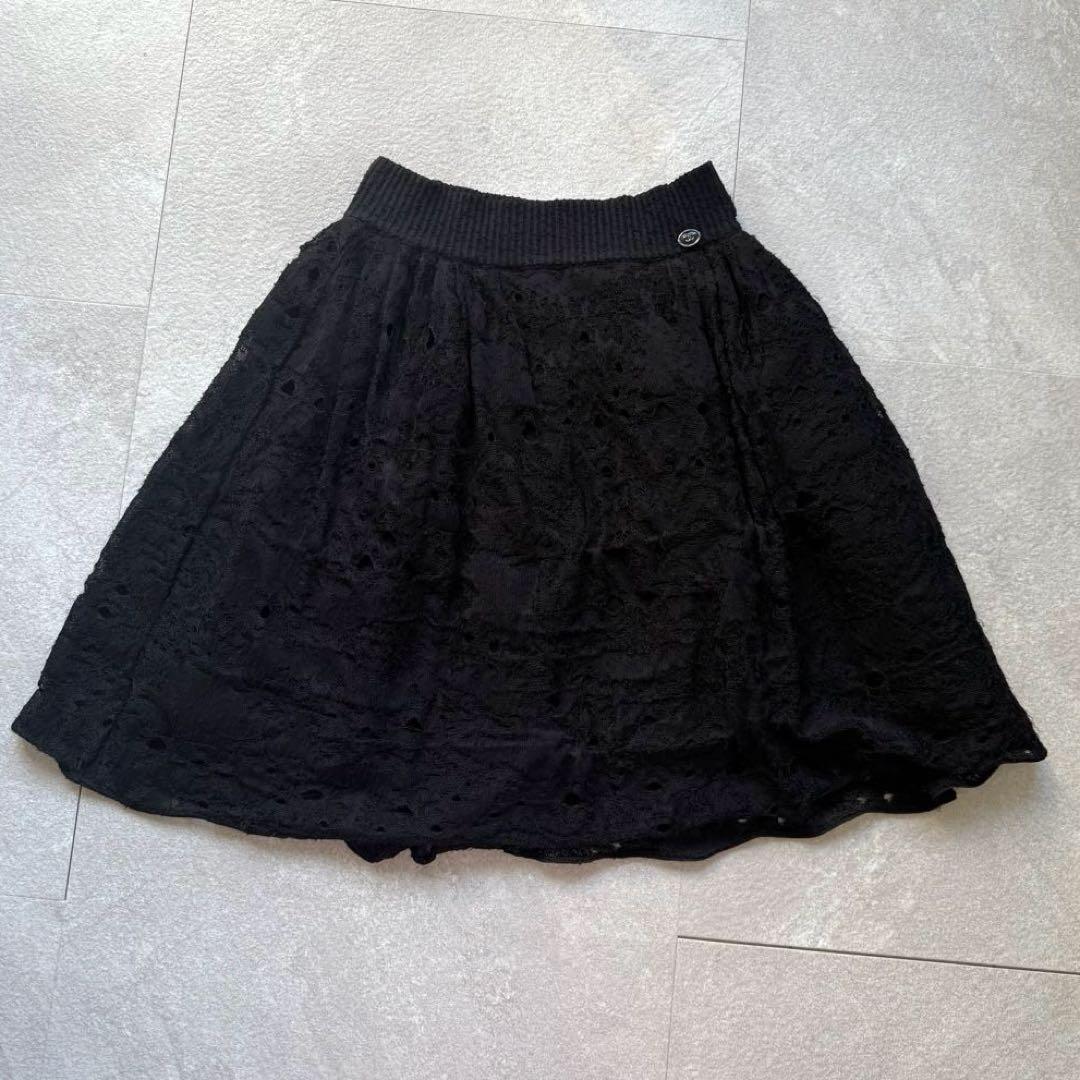 CHANEL ココマーク ニットチュチュバルーンスカート 34 黒