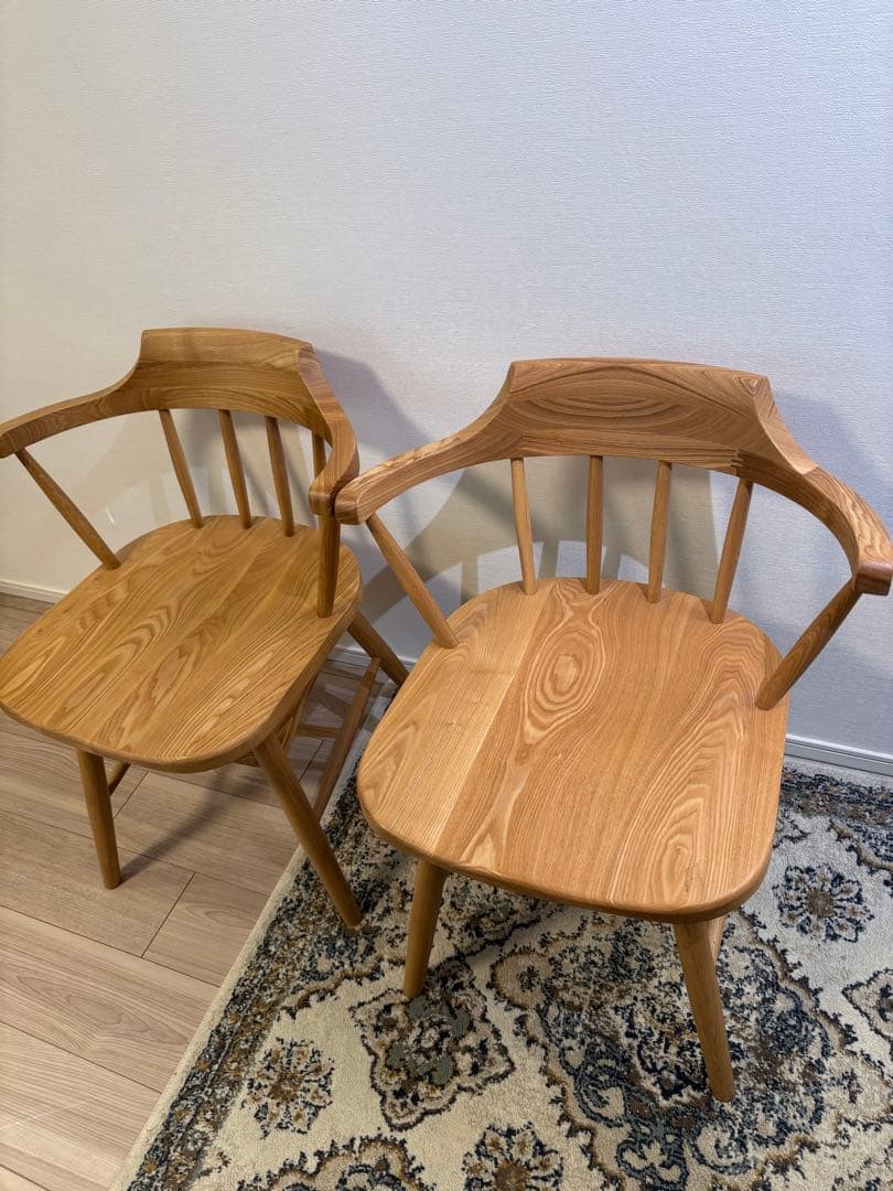 【限定出品】美品 回転式ダイニングチェア ウッド アームチェア 2脚セット