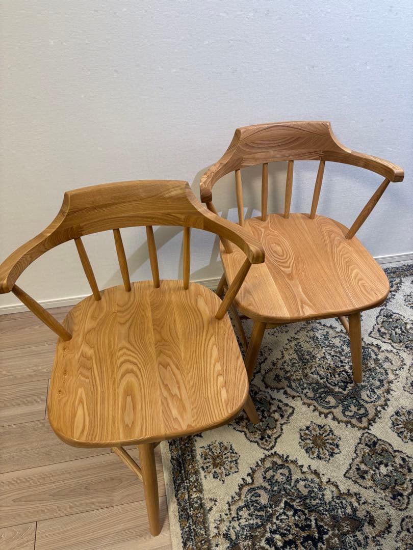 【限定出品】美品 回転式ダイニングチェア ウッド アームチェア 2脚セット