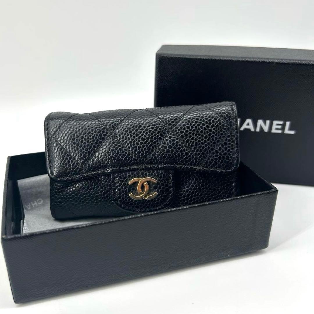 シャネル ココマーク 金具 キャビアスキン マトラッセ 6連キーケース レザー