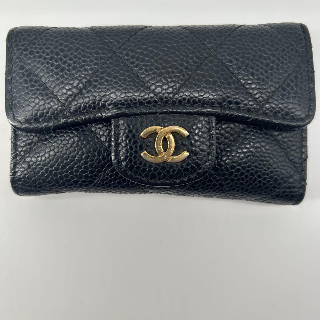 シャネル ココマーク 金具 キャビアスキン マトラッセ 6連キーケース レザー