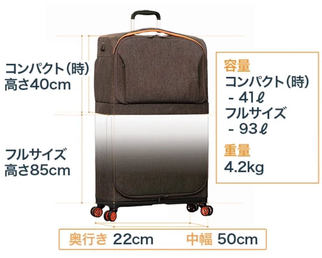 スーツケースのジレンマが解決Rolluxでもうサイズ選びに悩みません！ 2段式